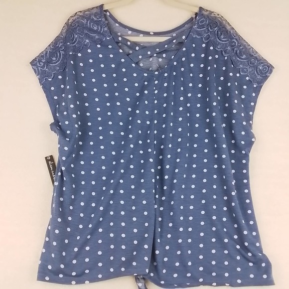 Alison Andrews Plus Size Sleeveless Blouse 3X in Denim Blue w/ Polka Dots - Picture 2 of 12